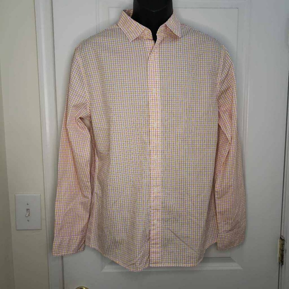 Bixby Mens‎ Button Front Shirt Multicolor Tattersall Long Sleeve Slim Fit M New